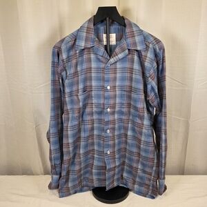 Vintage Whitehall Blue Plaid Button Up Shirt USA Medium
